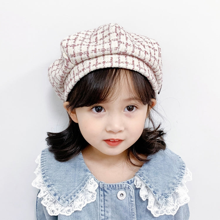 MZ9676 Girls Plaid Beret Spring And Autumn Children Hat, 48-50cm