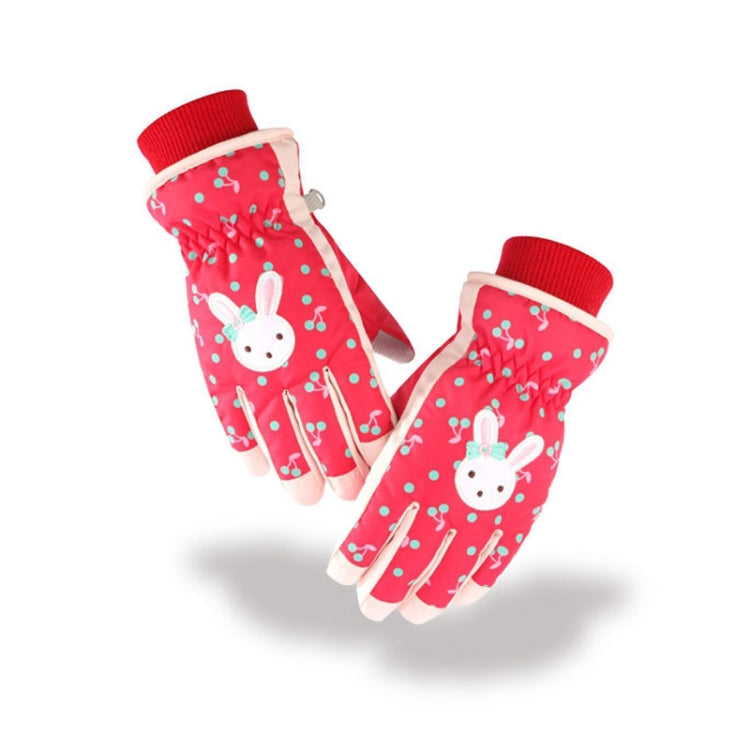 Cartoon Bow Rabbit Pattern Children Ski Gloves Windproof Waterproof Warm Cotton Gloves, Red, Pink