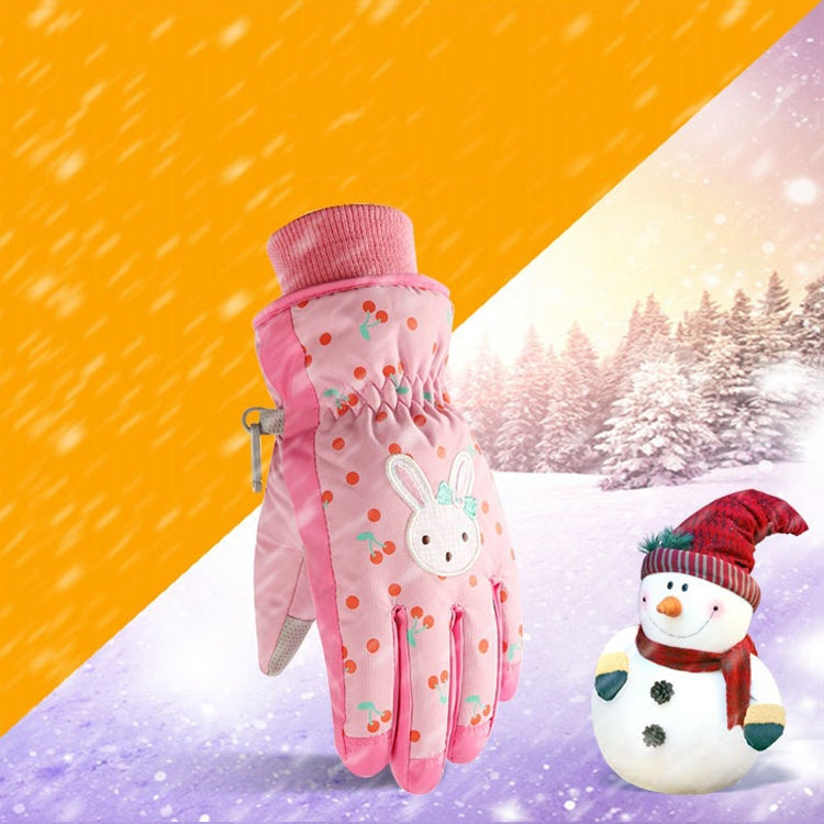 Cartoon Bow Rabbit Pattern Children Ski Gloves Windproof Waterproof Warm Cotton Gloves, Red, Pink