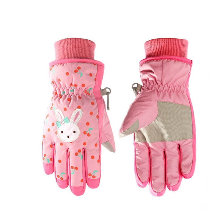 Cartoon Bow Rabbit Pattern Children Ski Gloves Windproof Waterproof Warm Cotton Gloves, Red, Pink