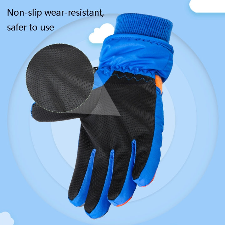 2020KL Cartoon Dinosaur Pattern Children Anti-Slip And Waterproof Ski Gloves Windproof and Warm Gloves for Cycling Sports, Navy Blue, Royal Blue