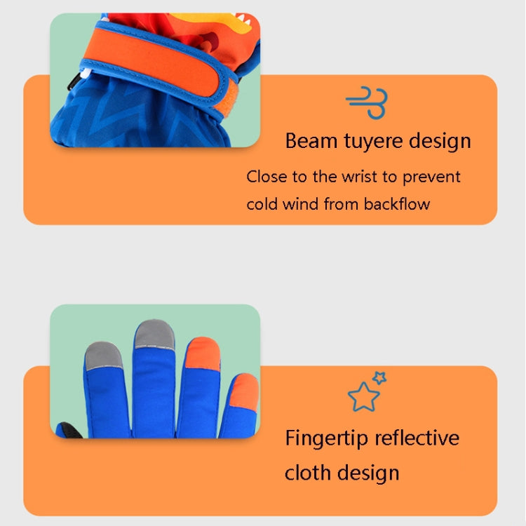 2020KL Cartoon Dinosaur Pattern Children Anti-Slip And Waterproof Ski Gloves Windproof and Warm Gloves for Cycling Sports, Navy Blue, Royal Blue