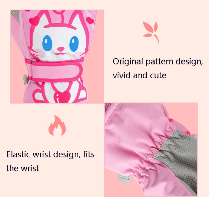 Cartoon Cat Pattern Girls Cute Cotton Gloves Children Ski Windproof and Warm Gloves Non-Slip and Waterproof Riding Gloves, XS, S, M, L