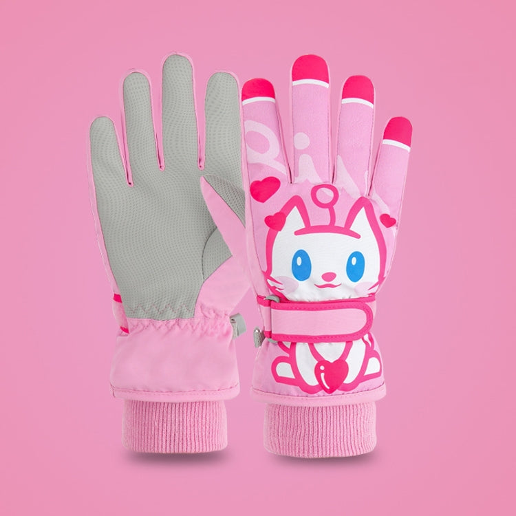 Cartoon Cat Pattern Girls Cute Cotton Gloves Children Ski Windproof and Warm Gloves Non-Slip and Waterproof Riding Gloves, XS, S, M, L