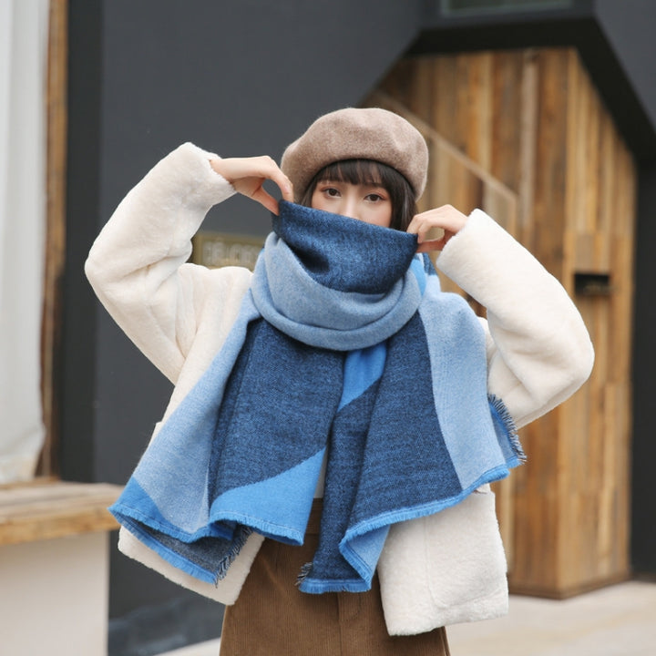 Y70 Geometric Color Matching Cashmere Thick Warmth Dual-Use Scarf Shawl