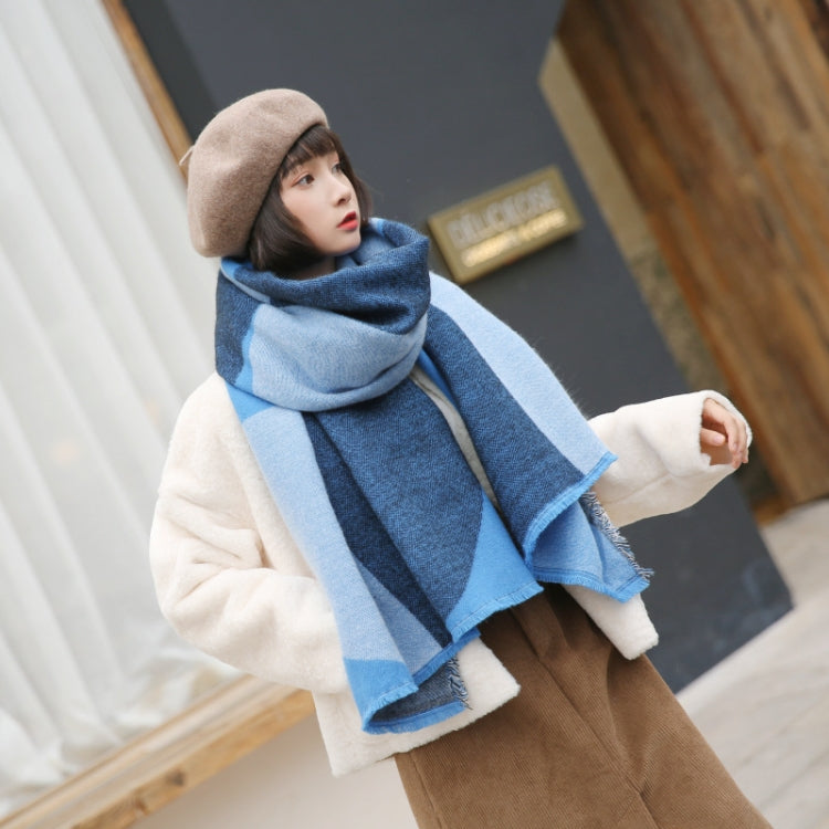 Y70 Geometric Color Matching Cashmere Thick Warmth Dual-Use Scarf Shawl