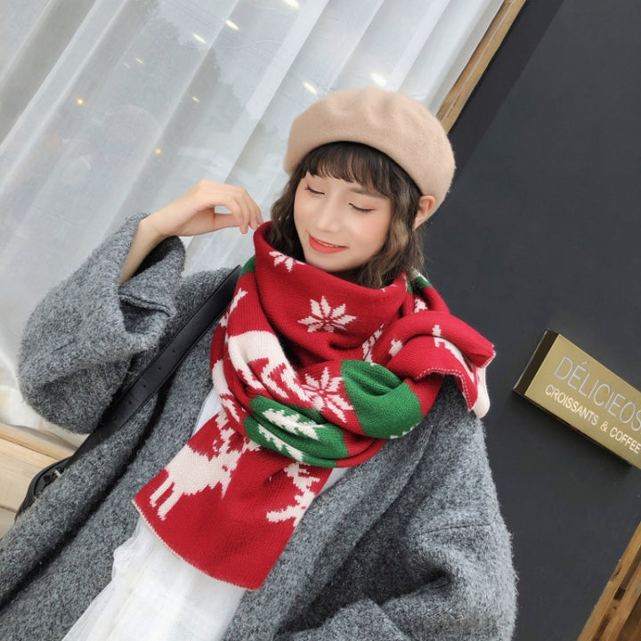 Autumn and Winter Christmas Pattern Knitted Warm All-Match Shawl Scarf, T01 Wine Red, T01 Beige, T01 Big Red, T01 Black Red, T01 Dark Green, I05 Wine Red, I05 Beige, I05 Red, I05 Dark Green, P12 Wine Red, P12 Beige, N41 Red, N41 Dark Green