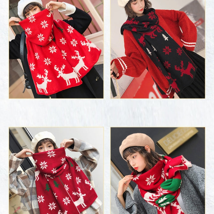 Autumn and Winter Christmas Pattern Knitted Warm All-Match Shawl Scarf, T01 Wine Red, T01 Beige, T01 Big Red, T01 Black Red, T01 Dark Green, I05 Wine Red, I05 Beige, I05 Red, I05 Dark Green, P12 Wine Red, P12 Beige, N41 Red, N41 Dark Green