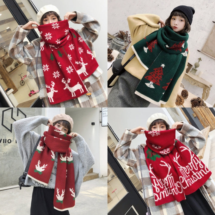 Autumn and Winter Christmas Pattern Knitted Warm All-Match Shawl Scarf, T01 Wine Red, T01 Beige, T01 Big Red, T01 Black Red, T01 Dark Green, I05 Wine Red, I05 Beige, I05 Red, I05 Dark Green, P12 Wine Red, P12 Beige, N41 Red, N41 Dark Green