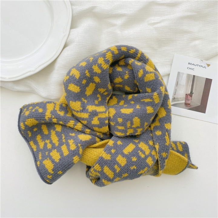 Autumn and Winter Warm All-Match Leopard Texture Color Matching Children Knitted Scarf, 122 x 20cm