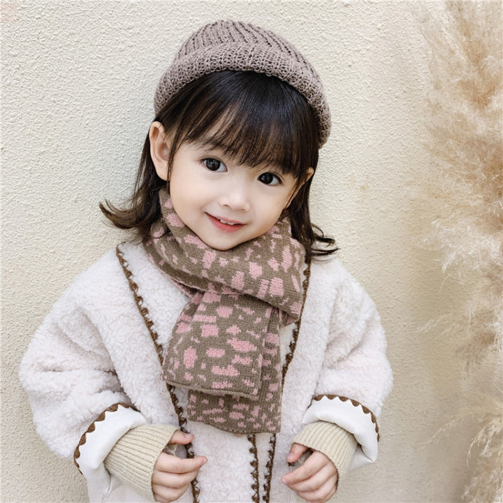 Autumn and Winter Warm All-Match Leopard Texture Color Matching Children Knitted Scarf, 122 x 20cm