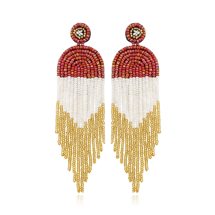 Ethnic Earrings Handmade Beaded Bohemian Tassel Earrings, Red E68671, Green E68671, Black E68671, Red E68694, Orange E68694, Black E68694, Blue E68698, Red E68698, Black E68698, White E68698, Purple E68796, Red E68796, Golden E68796, Dark gray E68796