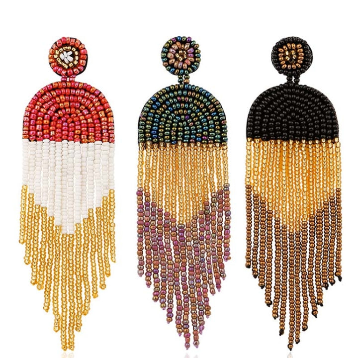 Ethnic Earrings Handmade Beaded Bohemian Tassel Earrings, Red E68671, Green E68671, Black E68671, Red E68694, Orange E68694, Black E68694, Blue E68698, Red E68698, Black E68698, White E68698, Purple E68796, Red E68796, Golden E68796, Dark gray E68796