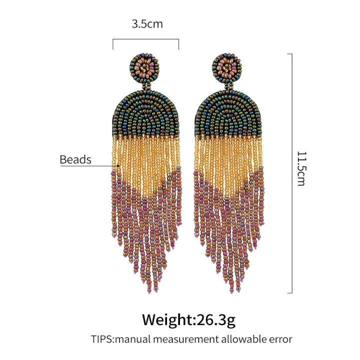 Ethnic Earrings Handmade Beaded Bohemian Tassel Earrings, Red E68671, Green E68671, Black E68671, Red E68694, Orange E68694, Black E68694, Blue E68698, Red E68698, Black E68698, White E68698, Purple E68796, Red E68796, Golden E68796, Dark gray E68796