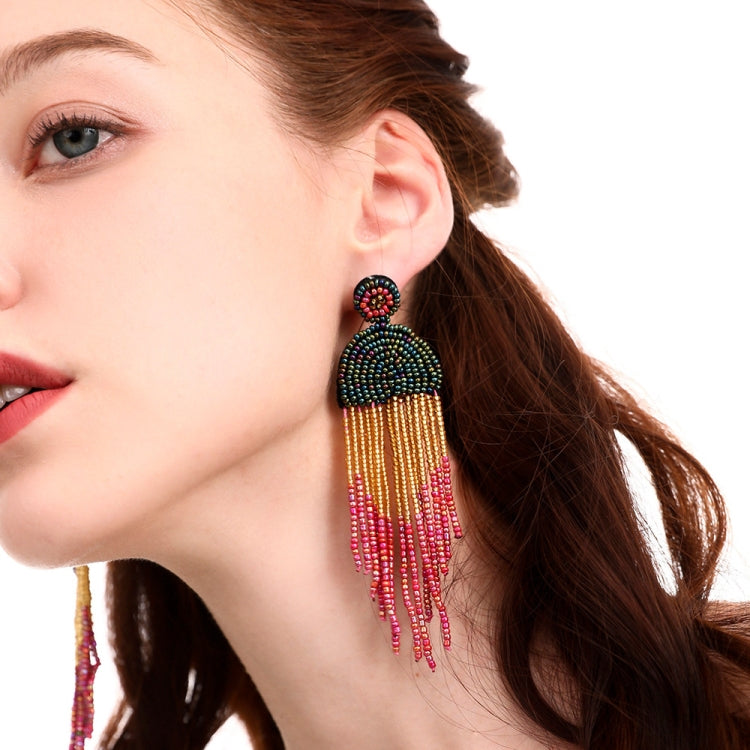 Ethnic Earrings Handmade Beaded Bohemian Tassel Earrings, Red E68671, Green E68671, Black E68671, Red E68694, Orange E68694, Black E68694, Blue E68698, Red E68698, Black E68698, White E68698, Purple E68796, Red E68796, Golden E68796, Dark gray E68796