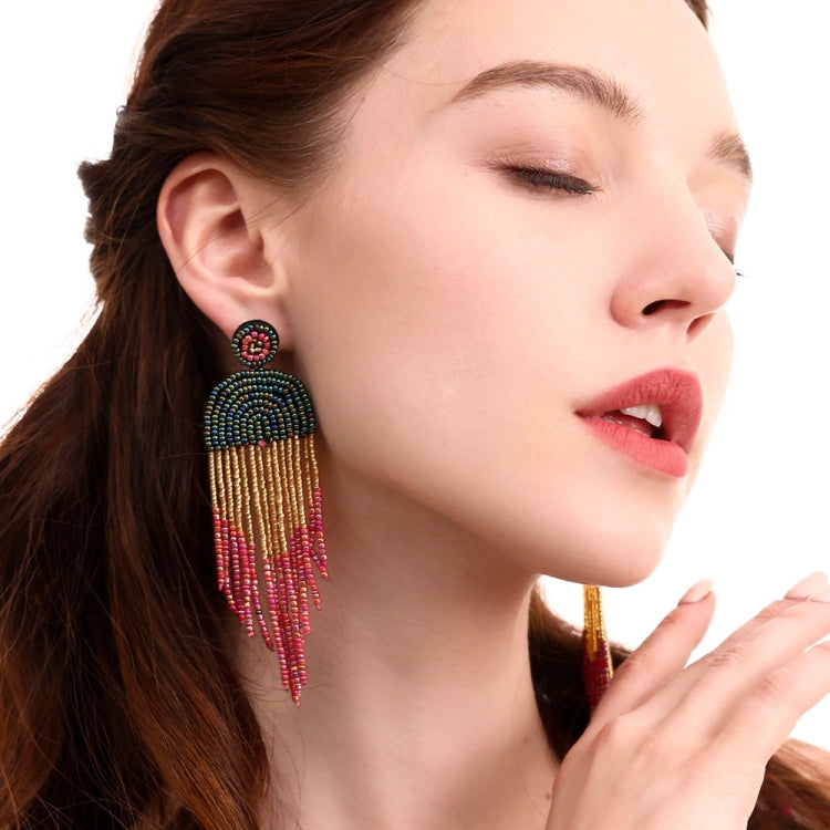 Ethnic Earrings Handmade Beaded Bohemian Tassel Earrings, Red E68671, Green E68671, Black E68671, Red E68694, Orange E68694, Black E68694, Blue E68698, Red E68698, Black E68698, White E68698, Purple E68796, Red E68796, Golden E68796, Dark gray E68796