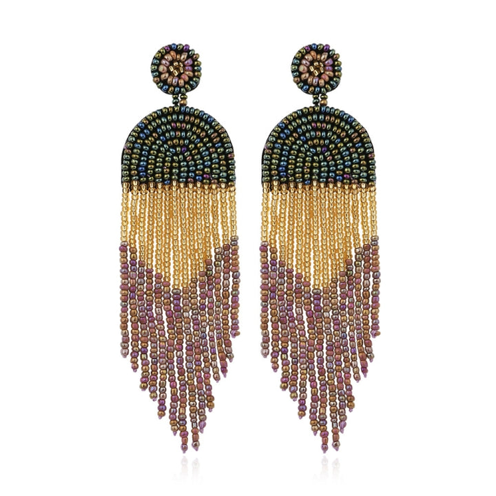 Ethnic Earrings Handmade Beaded Bohemian Tassel Earrings, Red E68671, Green E68671, Black E68671, Red E68694, Orange E68694, Black E68694, Blue E68698, Red E68698, Black E68698, White E68698, Purple E68796, Red E68796, Golden E68796, Dark gray E68796