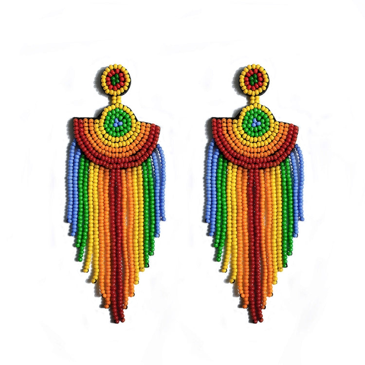 Ethnic Earrings Handmade Beaded Bohemian Tassel Earrings, Red E68671, Green E68671, Black E68671, Red E68694, Orange E68694, Black E68694, Blue E68698, Red E68698, Black E68698, White E68698, Purple E68796, Red E68796, Golden E68796, Dark gray E68796