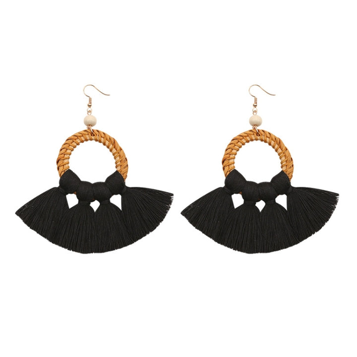 1 Pairs Ethnic Style Cotton Tassel Earrings Exaggerated Earrings Long Earrings, Orange, Black, Coffee, Turmeric, Pink, Beige