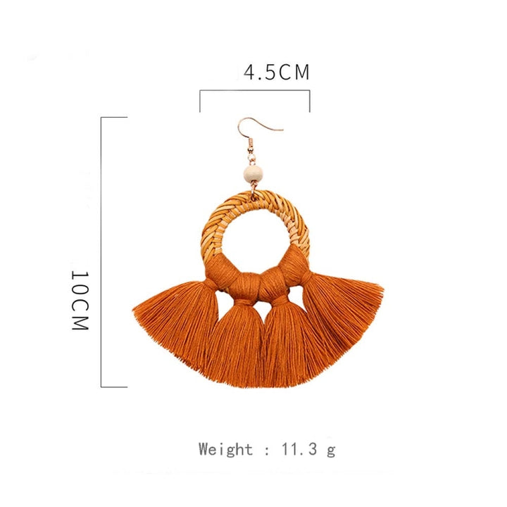 1 Pairs Ethnic Style Cotton Tassel Earrings Exaggerated Earrings Long Earrings, Orange, Black, Coffee, Turmeric, Pink, Beige