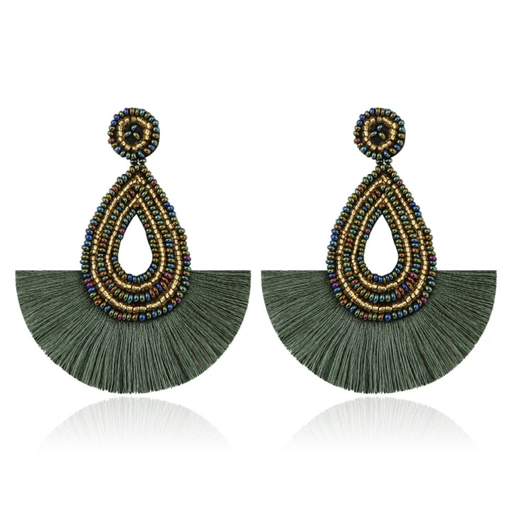 Bohemian Tassel Earrings Female Ethnic Style Rice Bead Earrings, Red, Camel, Yellow, Green, Black