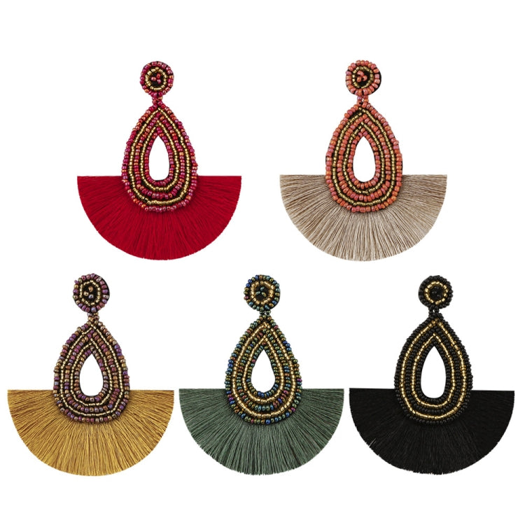 Bohemian Tassel Earrings Female Ethnic Style Rice Bead Earrings, Red, Camel, Yellow, Green, Black