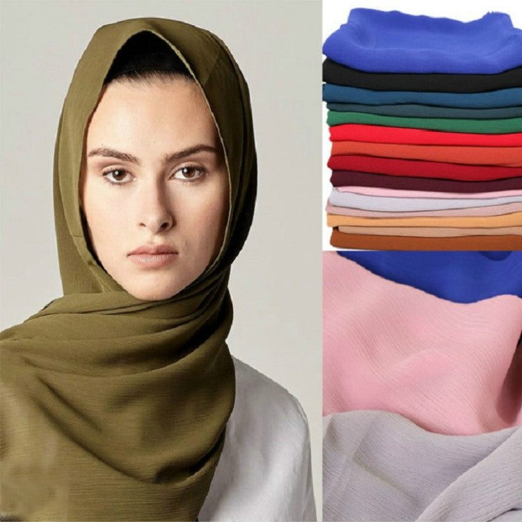 Women Solid Color Natural Fold Chiffon Shawl Scarf Turban, 180cm