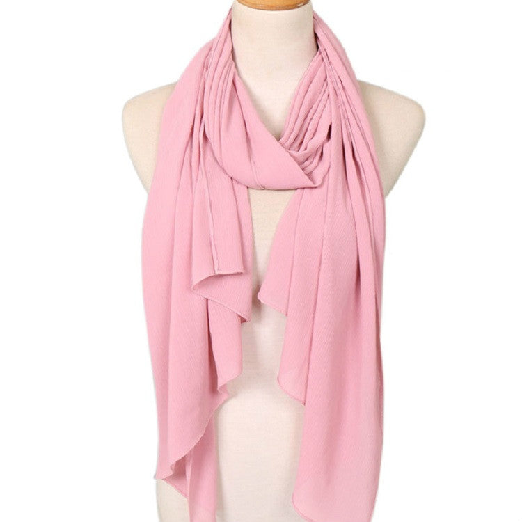 Women Solid Color Natural Fold Chiffon Shawl Scarf Turban, 180cm