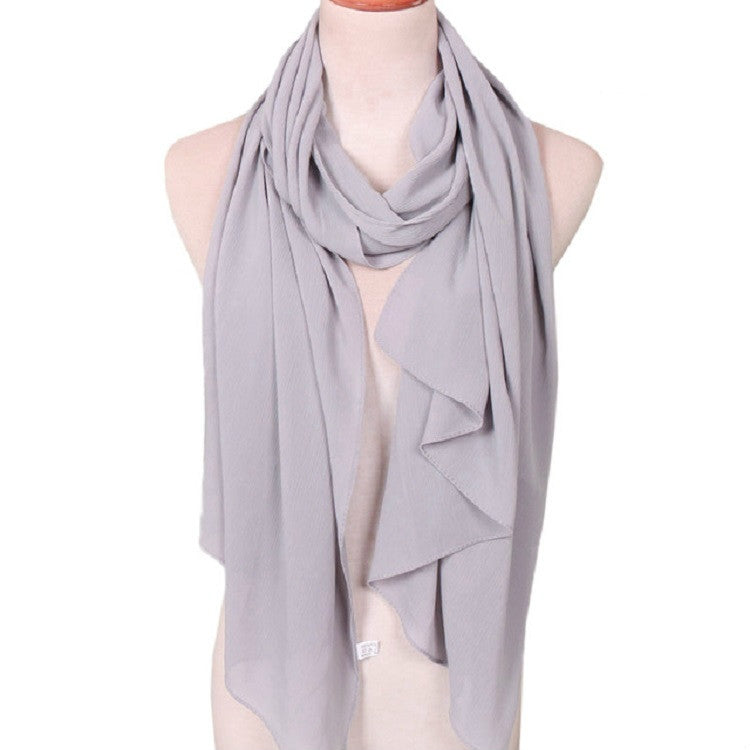 Women Solid Color Natural Fold Chiffon Shawl Scarf Turban, 180cm