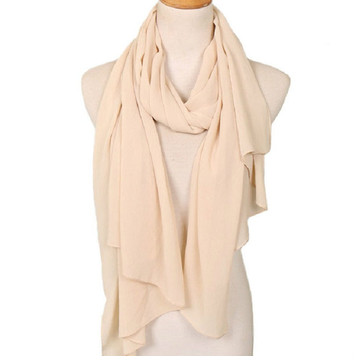 Women Solid Color Natural Fold Chiffon Shawl Scarf Turban, 180cm