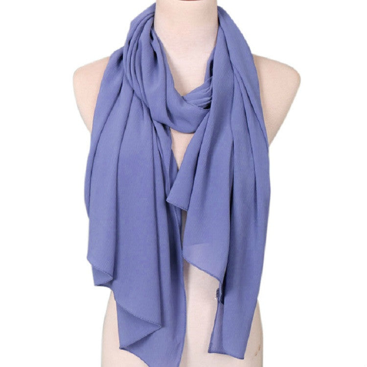 Women Solid Color Natural Fold Chiffon Shawl Scarf Turban, 180cm