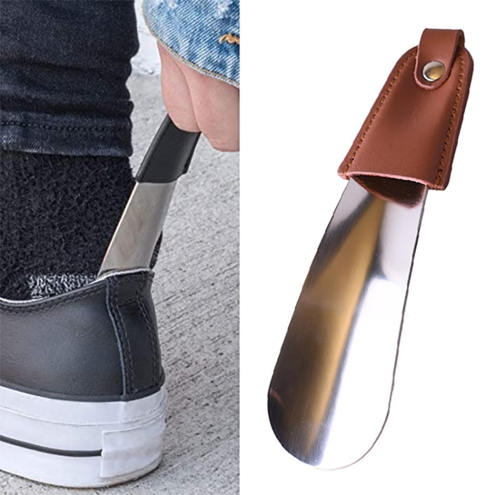 AD201 Portable Short Leather Shoehorn, Silver, Black, Rose Gold, Rose Gold + Velvet Bag