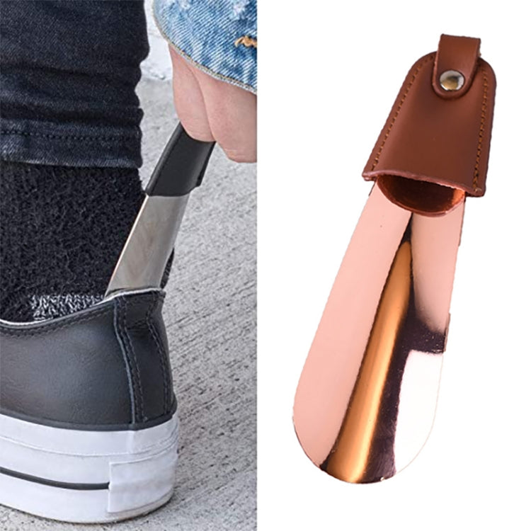 AD201 Portable Short Leather Shoehorn, Silver, Black, Rose Gold, Rose Gold + Velvet Bag