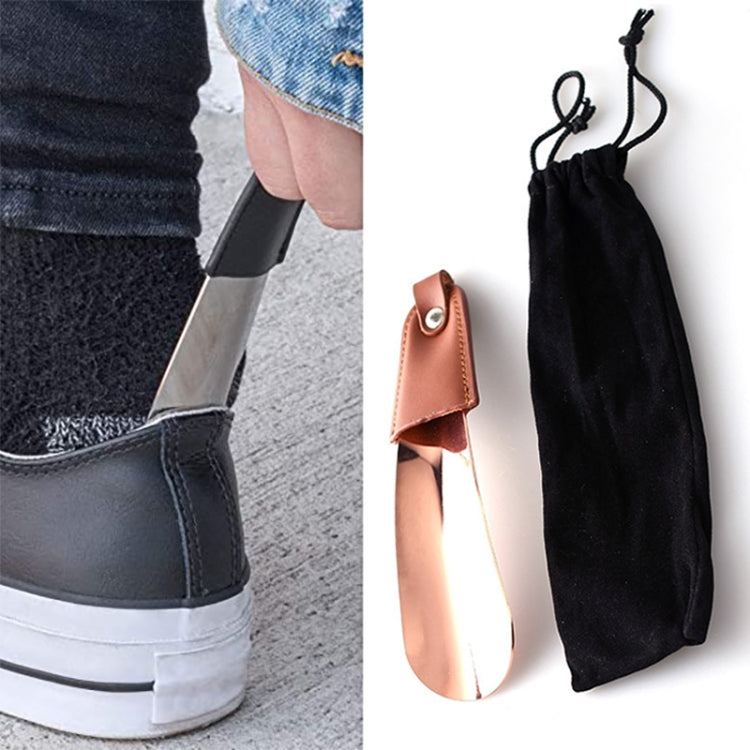 AD201 Portable Short Leather Shoehorn, Silver, Black, Rose Gold, Rose Gold + Velvet Bag