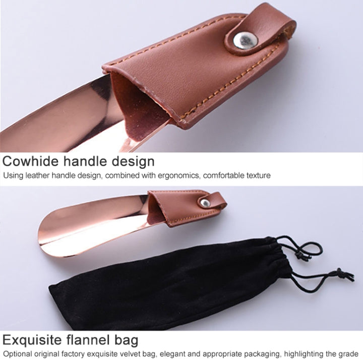 AD201 Portable Short Leather Shoehorn, Silver, Black, Rose Gold, Rose Gold + Velvet Bag