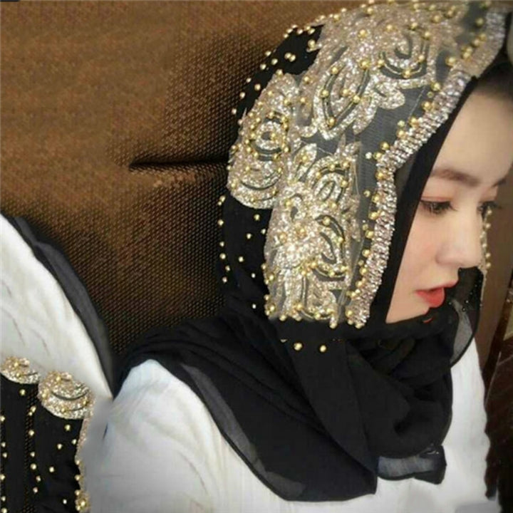 Women Chiffon Beaded Long Headscarf, 170cm