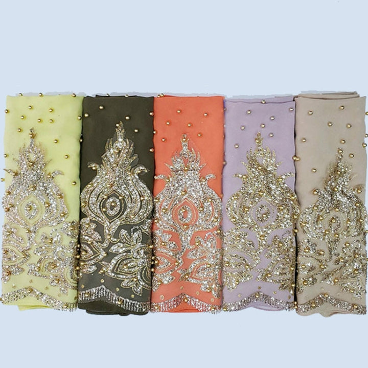 Women Chiffon Beaded Long Headscarf, 170cm