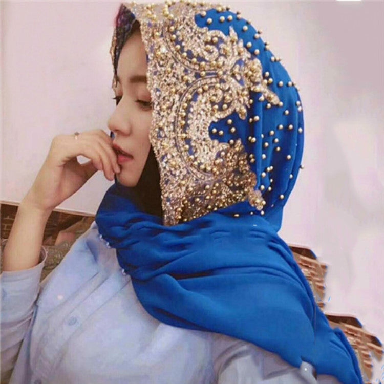 Women Chiffon Beaded Long Headscarf, 170cm