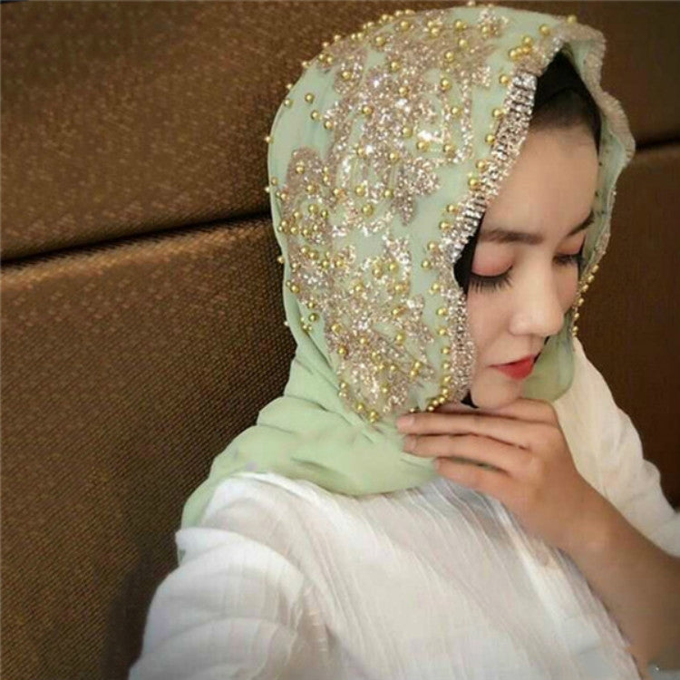 Women Chiffon Beaded Long Headscarf, 170cm