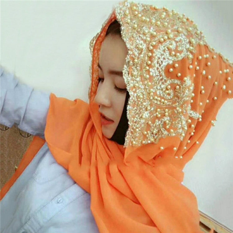 Women Chiffon Beaded Long Headscarf, 170cm