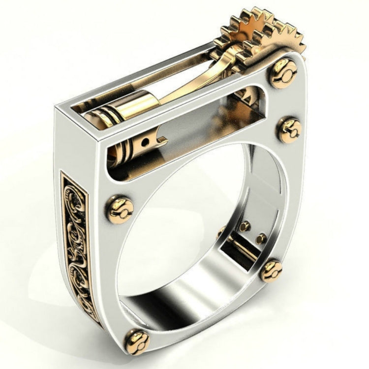 Mechanical Two-Tone Ring Gear Novelty Jewelry Ring, Size: 6, 6, 7, 8, 9, 10, 11, 12