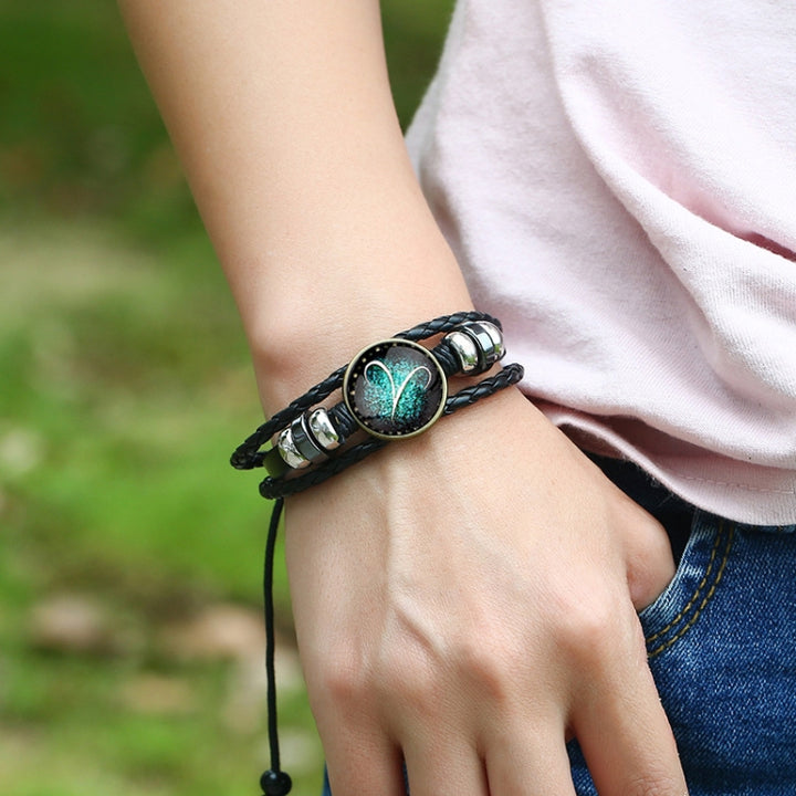 Constellations Couple Retro Weave Bracelets Leather Beads Bangle Bracelet, Taurus, Cancer, Capricornus, Sagittarius, Leo, Pisces, Gemini, Aquarius, Libra, Aries, Scorpio, Virgo