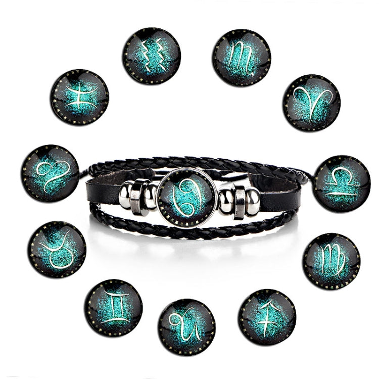 Constellations Couple Retro Weave Bracelets Leather Beads Bangle Bracelet, Taurus, Cancer, Capricornus, Sagittarius, Leo, Pisces, Gemini, Aquarius, Libra, Aries, Scorpio, Virgo