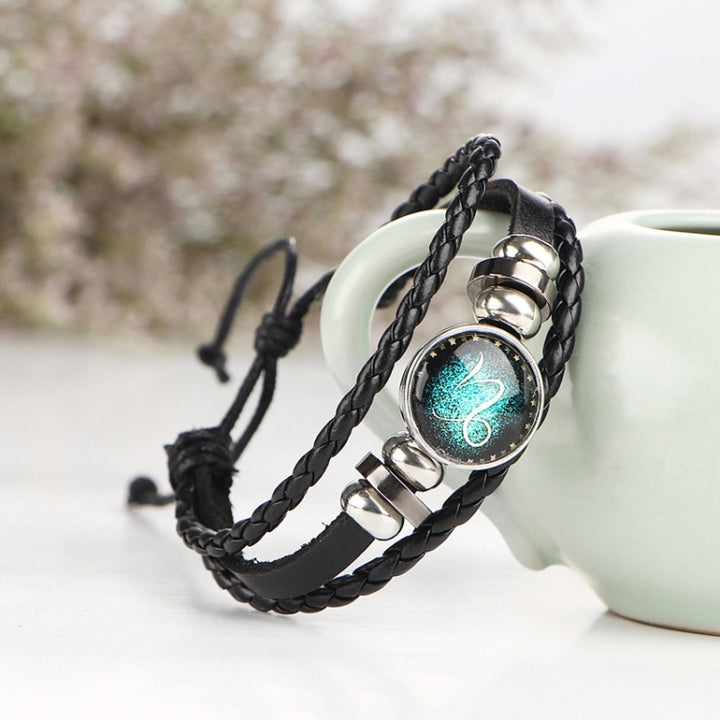 Constellations Couple Retro Weave Bracelets Leather Beads Bangle Bracelet, Taurus, Cancer, Capricornus, Sagittarius, Leo, Pisces, Gemini, Aquarius, Libra, Aries, Scorpio, Virgo