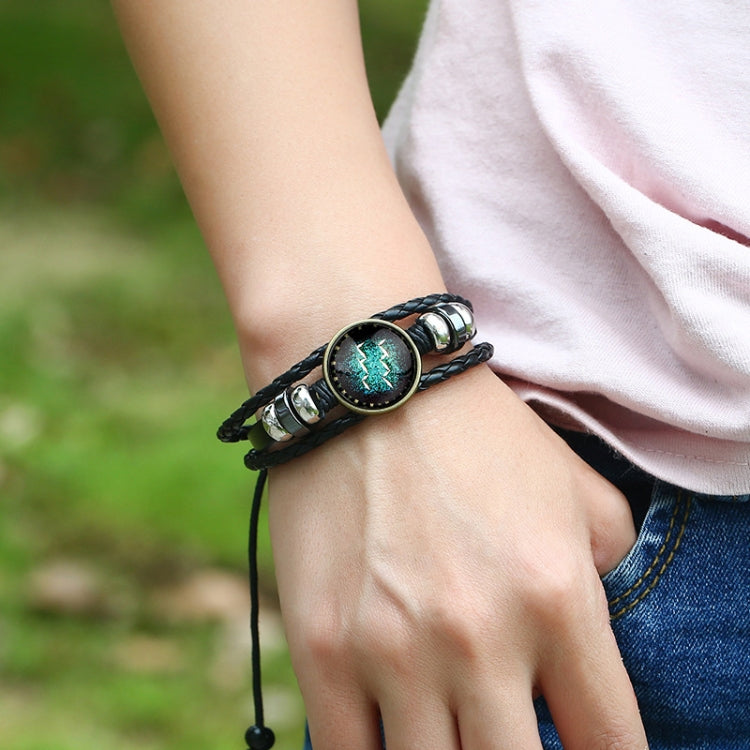 Constellations Couple Retro Weave Bracelets Leather Beads Bangle Bracelet, Taurus, Cancer, Capricornus, Sagittarius, Leo, Pisces, Gemini, Aquarius, Libra, Aries, Scorpio, Virgo