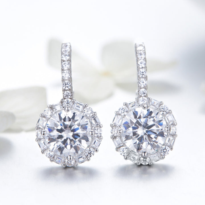 925 Sterling Silver Zircon Round Drop Earrings, SCE508