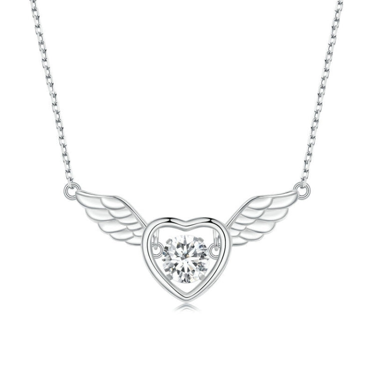 Sterling Silver S925 Vibrant Wings White Gold Plated Zircon Necklace, BSN287