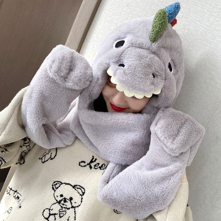 C0215 Adult Dinosaur Cartoon Velvet Hat Thickened Warm Scarf Hat, One Size