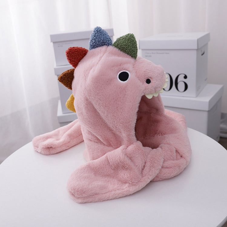 C0215 Adult Dinosaur Cartoon Velvet Hat Thickened Warm Scarf Hat, One Size