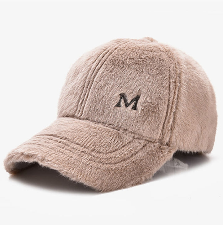 Women Autumn and Winter Thickened Rabbit Fur Plush Baseball Cap Curved Brim Warm Cap, Adjustable